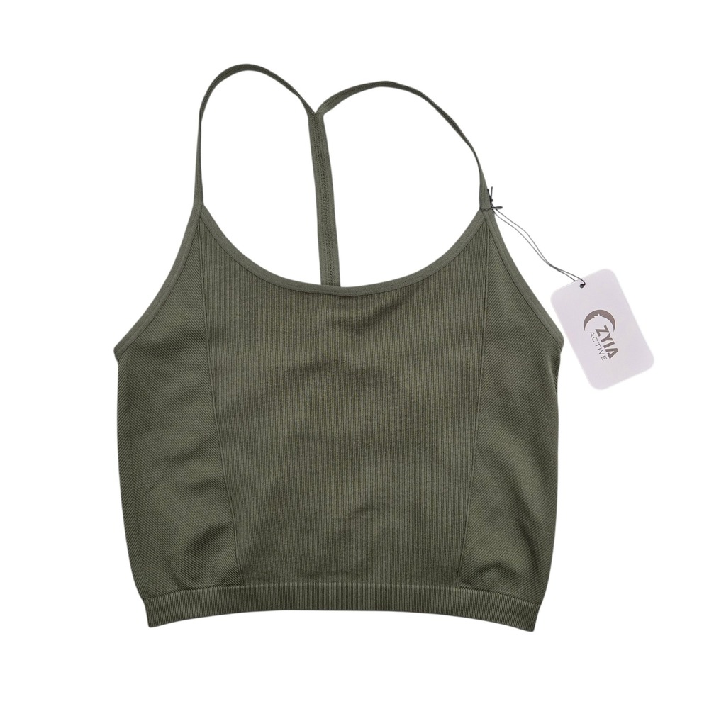 Zyia Active Pine Cleo Tank XL Olive Green Mesh Back‎ Cropped Workout Top
